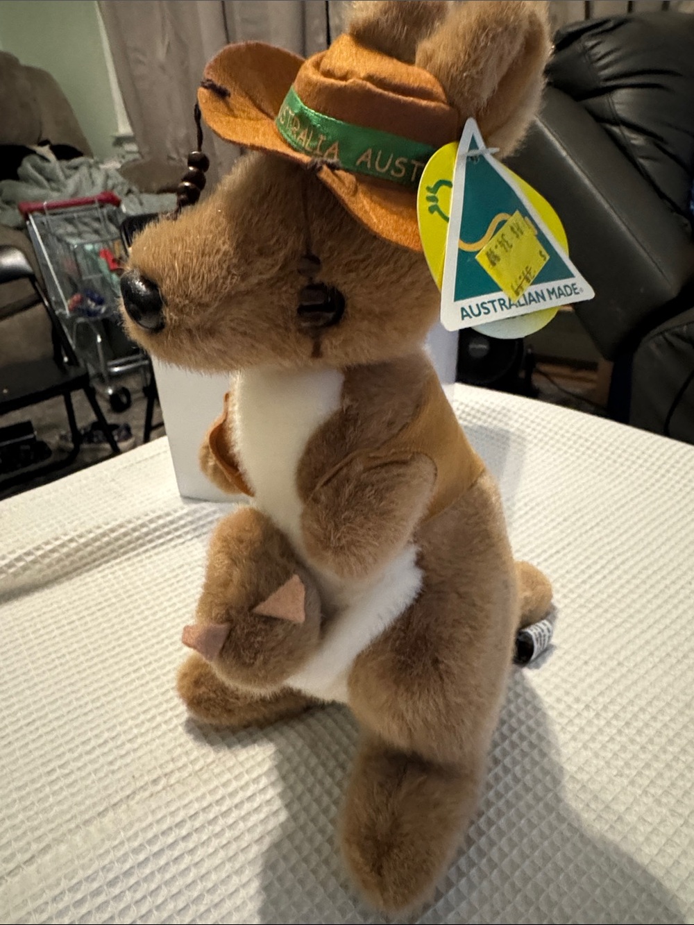 Australian Made Plush Kangaroo with Hat - Brown & White Davic